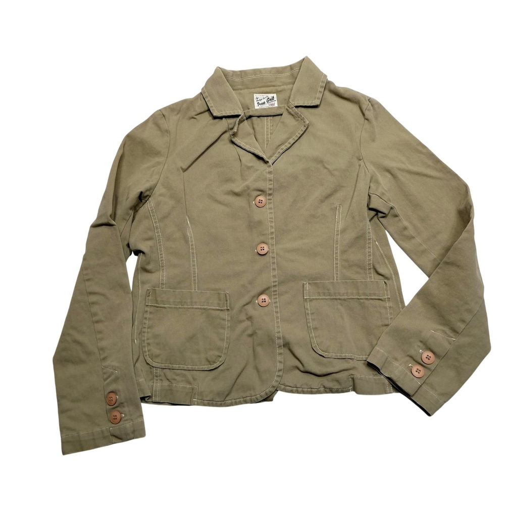 True Grit Blazer Womens Medium Beige Cotton Twill 4 Button Casual Jacket